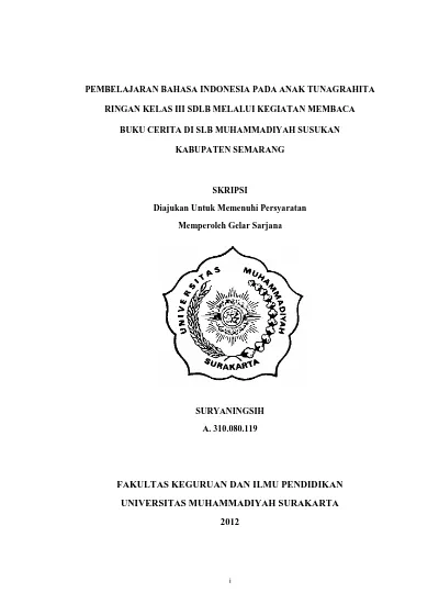 PEMBELAJARAN BAHASA INDONESIA PADA ANAK TUNAGRAHITA RINGAN KELAS III ...