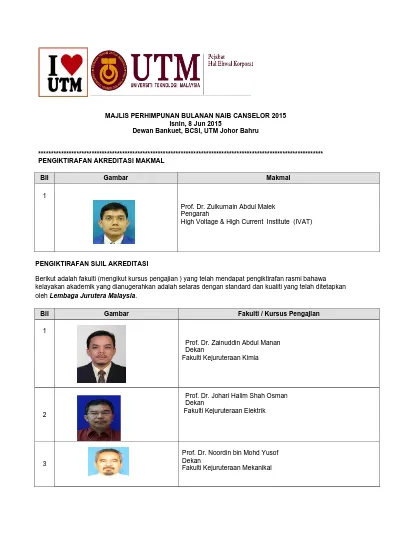 Majlis Perhimpunan Bulanan Naib Canselor 2015 Isnin 8 Jun 2015 Dewan Bankuet Bcsi Utm Johor Bahru