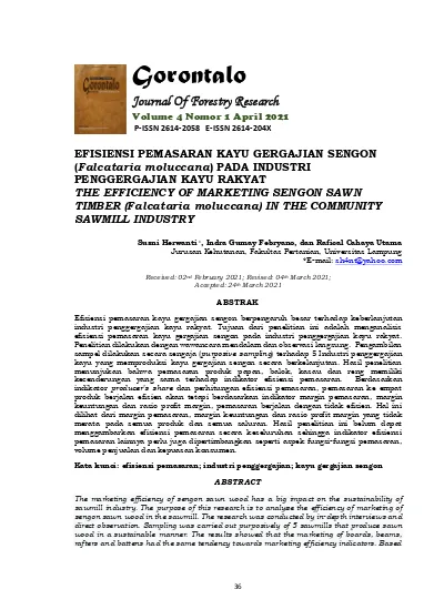 Gorontalo. Journal Of Forestry Research Volume 4 Nomor 1 April 2021 P-ISSN  E-ISSN X