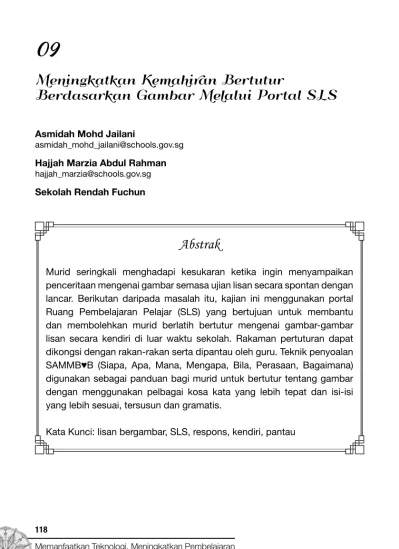 Abstrak Meningkatkan Kemahiran Bertutur Berdasarkan Gambar Melalui Portal Sls Asmidah Mohd Jailani