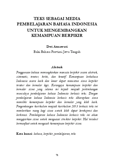 TEKS SEBAGAI MEDIA PEMBELAJARAN BAHASA INDONESIA UNTUK MENGEMBANGKAN ...