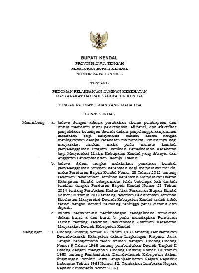 PROVINSI JAWA TENGAH PERATURAN BUPATI KENDAL NOMOR 24 TAHUN 2015 ...