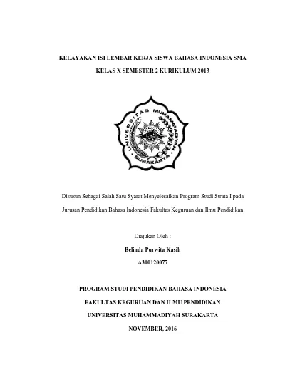 Kelayakan Isi Lembar Kerja Siswa Bahasa Indonesia Sma Kelas X Semester 2 Kurikulum 2013