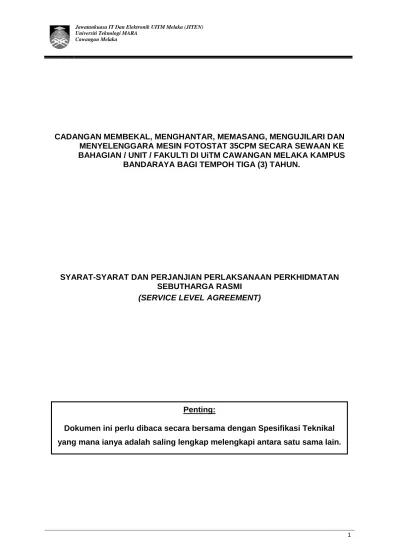 Syarat Syarat Dan Perjanjian Perlaksanaan Perkhidmatan Sebutharga Rasmi Service Level Agreement Penting