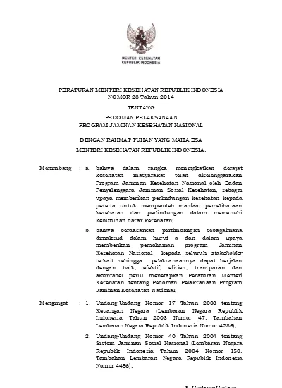 PERATURAN MENTERI KESEHATAN REPUBLIK INDONESIA NOMOR 28 Tahun 2014 ...
