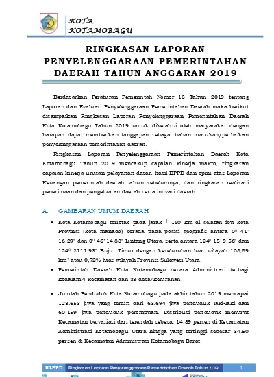 RINGKASAN LAPORAN PENYELENGGARAAN PEMERINTAHAN DAERAH TAHUN ANGGARAN 2019