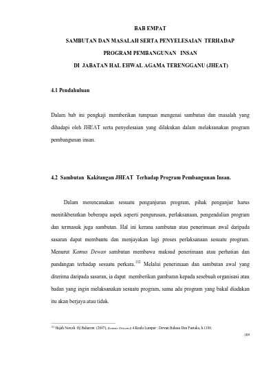 Bab Empat Sambutan Dan Masalah Serta Penyelesaian Terhadap Program Pembangunan Insan Di Jabatan Hal Ehwal Agama Terengganu Jheat