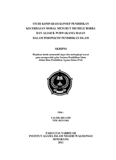 Studi Komparasi Konsep Pendidikan Kecerdasan Moral Menurut Michele Borba Dan Aliah B Purwakania Hasan Dalam Perspektif