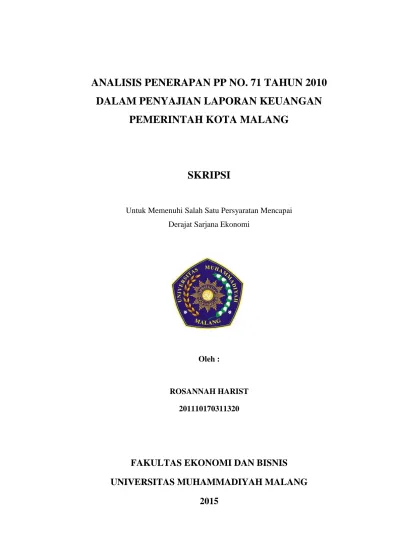 Analisis Penerapan Pp No 71 Tahun 2010 Dalam Penyajian Laporan Keuangan Pemerintah Kota Malang