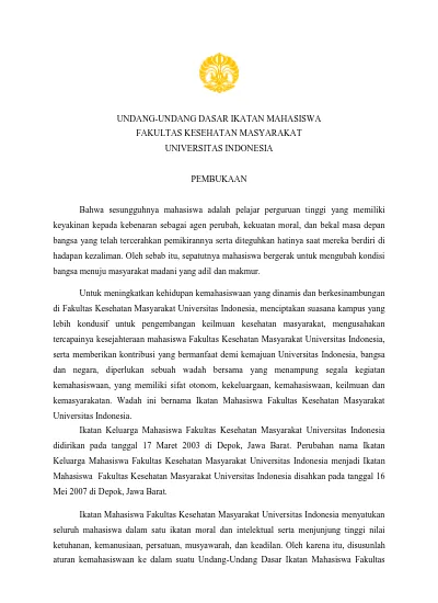 UNDANG-UNDANG DASAR IKATAN MAHASISWA FAKULTAS KESEHATAN MASYARAKAT ...