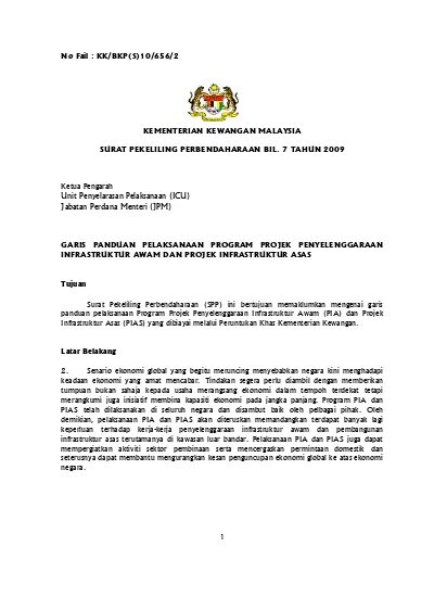 Kementerian Kewangan Malaysia Surat Pekeliling Perbendaharaan Bil. 7 Tahun 2009