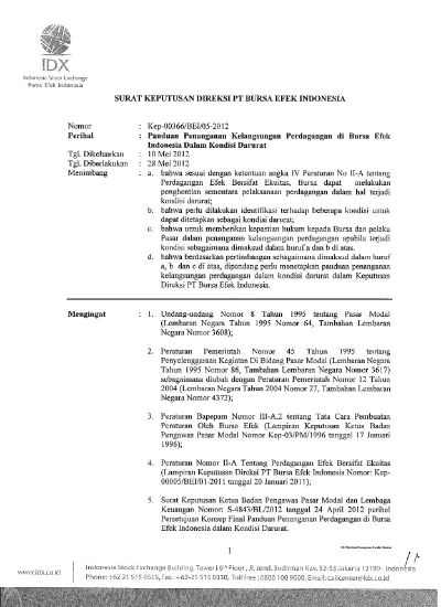 SURAT KEPUTUSAN DIREKSI PT BURSA EFEK INDONESIA