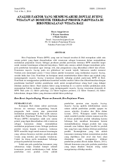 Analisis Faktor Yang Mempengaruhi Impulse Buying Wisatawan Domestik