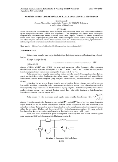 Analisis Sistem Linear Singular Pada Rangkaian Rlc Sederhana