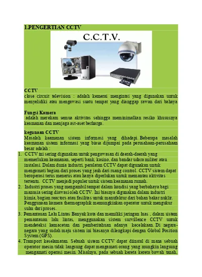 1.PENGERTIAN CCTV CCTV Fungsi Kamera Kegunaan CCTV