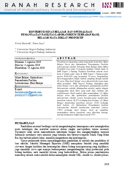 KONTRIBUSI MINAT BELAJAR DAN OPTIMALISASI PEMANFAATAN FASILITAS ...