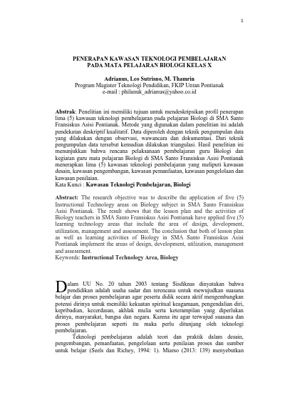 Penerapan Kawasan Teknologi Pembelajaran Pada Mata Pelajaran Biologi Kelas X