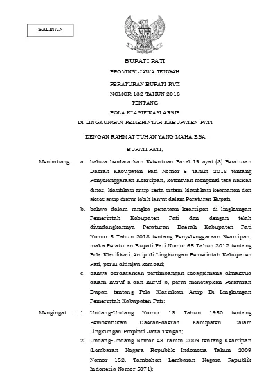 BUPATI PATI PROVINSI JAWA TENGAH PERATURAN BUPATI PATI NOMOR 132 TAHUN ...