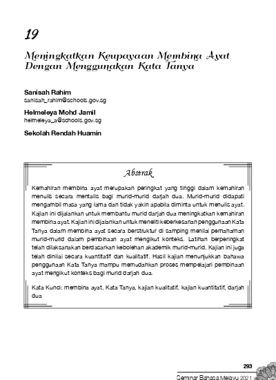 Abstrak Meningkatkan Keupayaan Membina Ayat Dengan Menggunakan Kata Tanya Sanisah Rahim