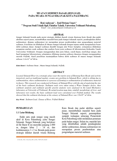 MUATAN SEDIMEN DASAR (BED LOAD) PADA MUARA SUNGAI SEKANAK KOTA PALEMBANG