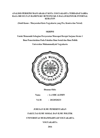Analisis Persepsi Masyarakat Kota Yogyakarta Terhadap Sabda Raja Sri Sultan Hamengku Buwono Ke X Dalam Konflik Internal Keraton