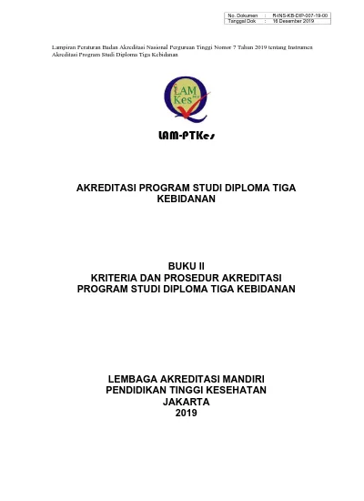 AKREDITASI PROGRAM STUDI DIPLOMA TIGA KEBIDANAN BUKU II KRITERIA DAN ...