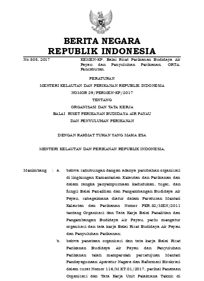 No.505, 2017 BERITA NEGARA REPUBLIK INDONESIA KEMEN-KP. Balai Riset ...