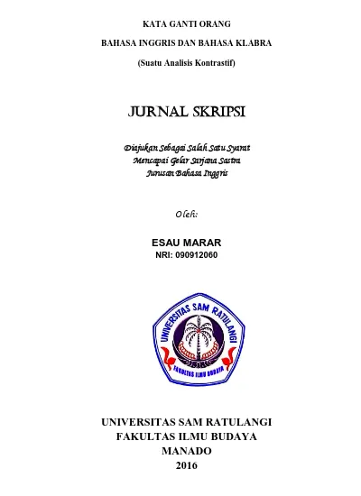 Kata Ganti Orang Bahasa Inggris Dan Bahasa Klabra Suatu Analisis Kontrastif Jurnal Skripsi