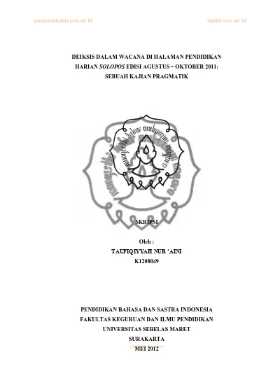 Deiksis Dalam Wacana Di Halaman Pendidikan Harian Solopos Edisi Agustus Oktober 2011 Sebuah Kajian Pragmatik