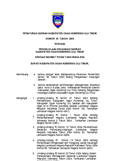 PERATURAN DAERAH KABUPATEN OGAN KOMERING ULU TIMUR NOMOR 35 TAHUN 2006 ...