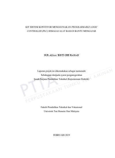 Kit Sistem Konveyor Menggunakan Programmable Logic Controller Plc Sebagai Alat Bahan Bantu Mengajar Nur Aliaa Binti Che Hassan