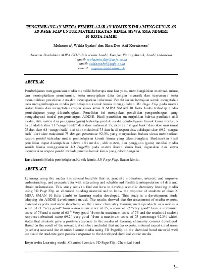 Pengembangan Media Pembelajaran Komik Kimia Menggunakan 3d Page Flip