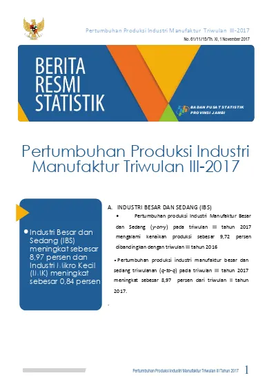 Pertumbuhan Produksi Industri Manufaktur Triwulan III-2017