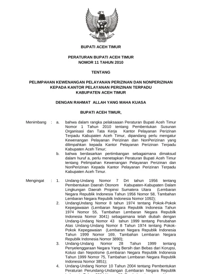 Bupati Aceh Timur Peraturan Bupati Aceh Timur Nomor 3 Tahun 2015 Tentang