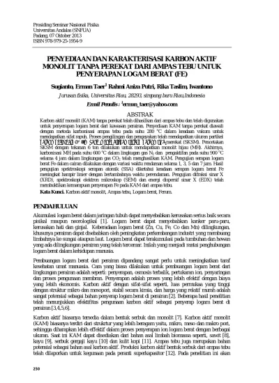 Pengaruh Temperatur Terhadap Pembentukan Pori Pori Arang Karbon Aktif Ampas Tebu Usman Malik Jurusan Fisika Fmipa Univ