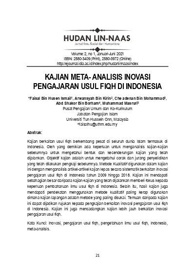 Kajian Meta Analisis Inovasi Pengajaran Usul Fiqh Di Indonesia