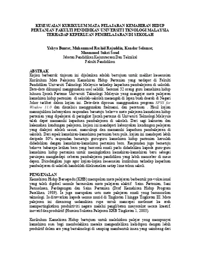 Yahya Buntat Muhammad Rashid Rajuddin Kandar Selamat Muammad Sukri Saud Jabatan Pendidikan Kejuruteraan Dan Teknikal Fakulti Pendidikan