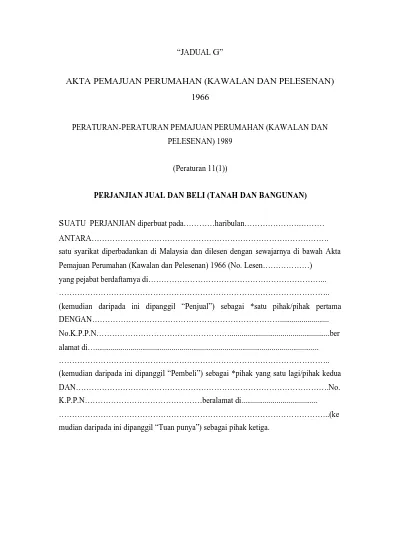 Jadual G Akta Pemajuan Perumahan Kawalan Dan Pelesenan 1966