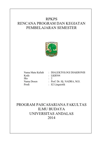 RPKPS RENCANA PROGRAM DAN KEGIATAN PEMBELAJARAN SEMESTER