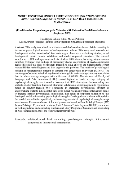 Keefektifan Konseling Kelompok Dengan Pendekatan Solution Focused Brief Therapy Untuk Meningkatkan Self Esteem Dan Self Disclosure Siswa Sma Negeri 12 Pekanbaru