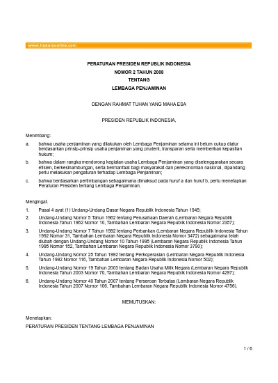 PERATURAN PRESIDEN REPUBLIK INDONESIA NOMOR 2 TAHUN 2008 TENTANG ...