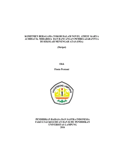 Komitmen Beragama Tokoh Dalam Novel Atheis Karya Achdiat K Mihardja Dan Rancangan Pembelajarannya Di Sekolah Menengah Atas Sma Skripsi Oleh