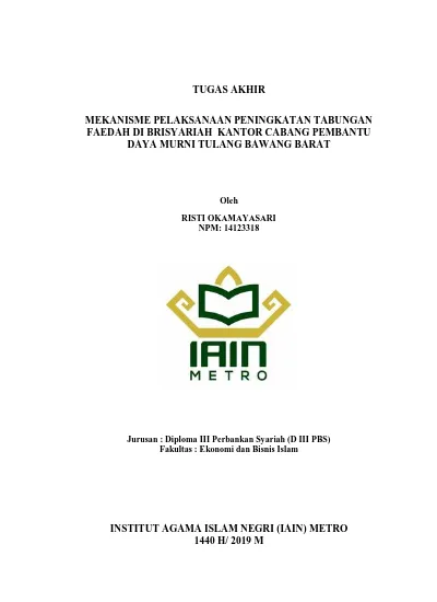 Tugas Akhir Mekanisme Pelaksanaan Peningkatan Tabungan Faedah Di Brisyariah Kantor Cabang 9553