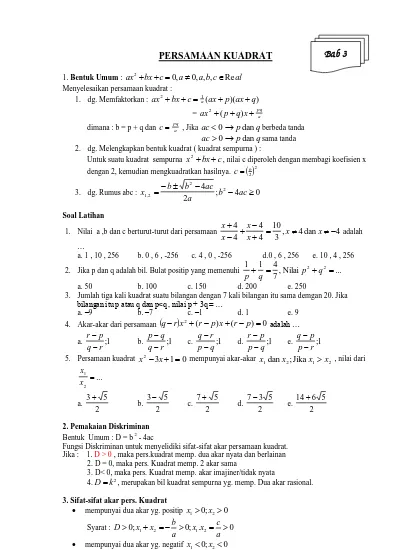 Persamaan Kuadrat Ac 0 P Dan Q Sama Tanda 2 Dg Melengkapkan Bentuk Kuadrat Kuadrat Sempurna