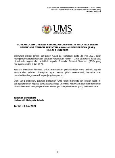 Soalan Lazim Operasi Kewangan Universiti Malaysia Sabah Sepanjang Tempoh Perintah Kawalan Pergerakan Pkp Mulai 1 Jun 2021