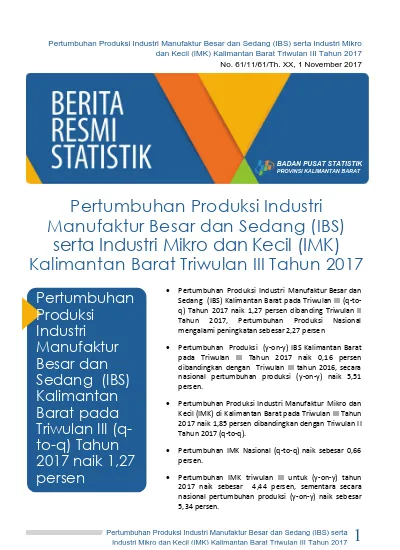 Pertumbuhan Produksi Industri Manufaktur Besar Dan Sedang (IBS) Serta ...