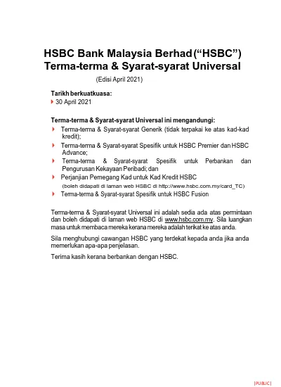 Hsbc Bank Malaysia Berhad Hsbc Terma Terma Syarat Syarat Universal