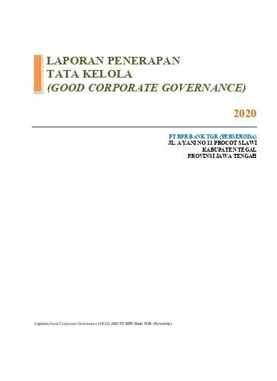 LAPORAN PENERAPAN TATA KELOLA (GOOD CORPORATE GOVERNANCE)