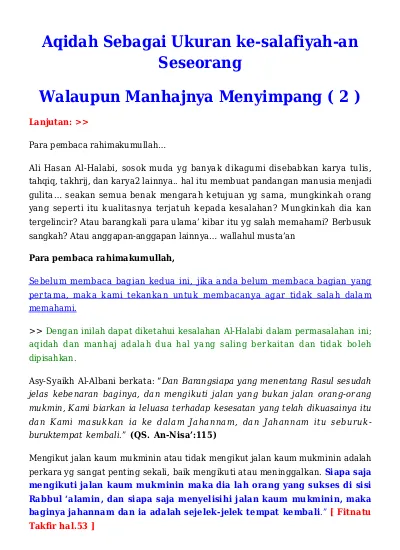 Aqidah Sebagai Ukuran Ke Salafiyah An Seseorang Walaupun Manhajnya Menyimpang 2