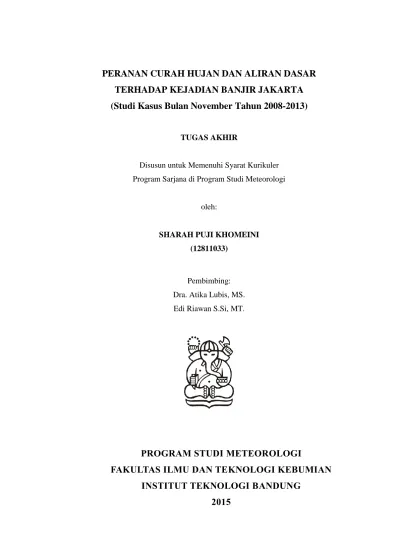 Peranan Curah Hujan Dan Aliran Dasar Terhadap Kejadian Banjir Jakarta Studi Kasus Bulan November Tahun